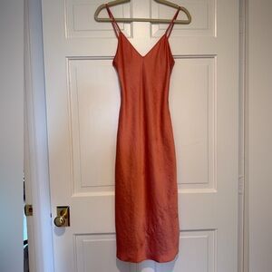 Wilfred Terracotta Satin Slip Dress with Thin Adjustable Straps